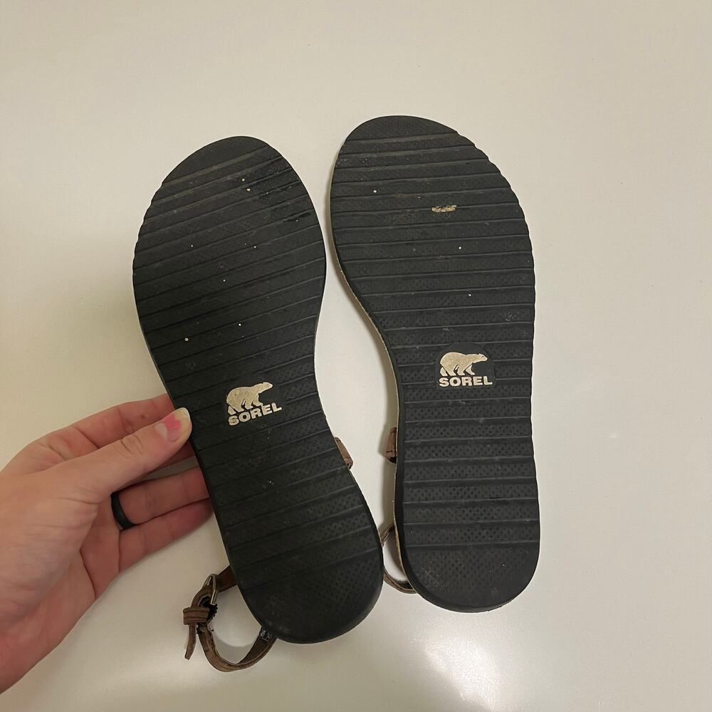 Sorel Bailee TStrap Brown Leather Sandals Size 8.5 - Picture 5 of 6